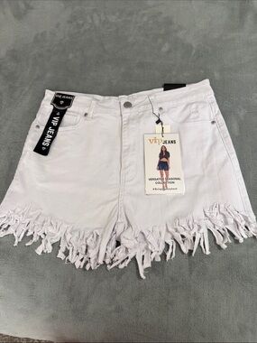 VIP White Frayed Hem Denim Shorts